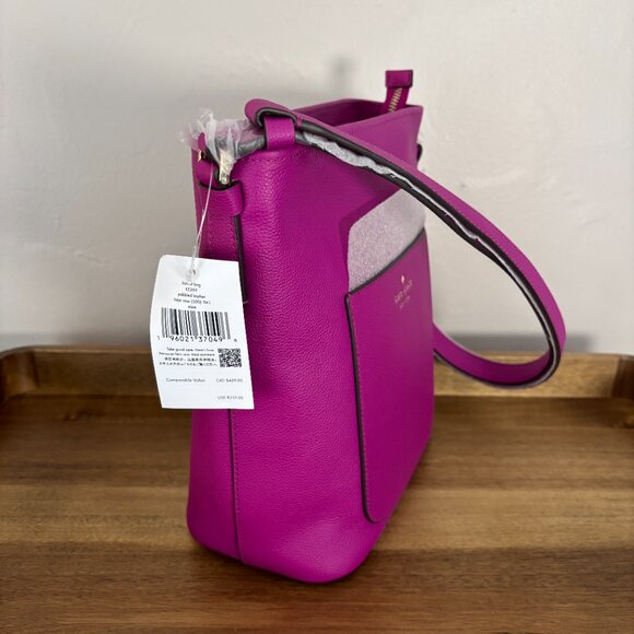 Kate Spade Elsie Baja Rose Purple Pebbled Leather Bucket Bag New - Picture 3 of 11